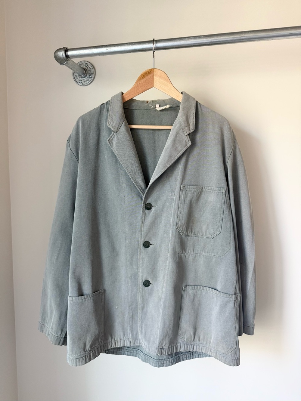 Vintage 60s 70s Faded Green German Chore Cotton Twill Jacket